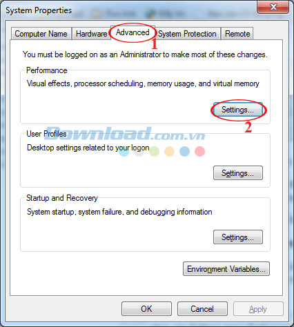 Nhấn vào thẻ Advanced