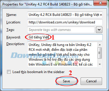 Đặt từ khoá trang đánh dấu trên Firefox
