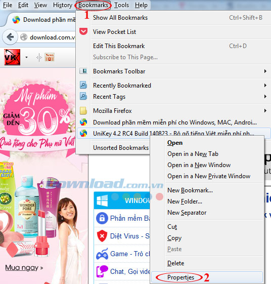 Vào trang Bookmark của Firefox