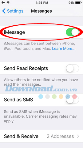 imess khi đang bật