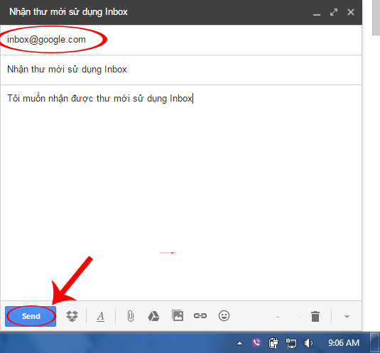 Gửi mail yêu cầu
