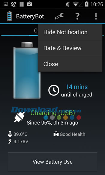 Các tùy chọn của BatteryBot Battery Indicator