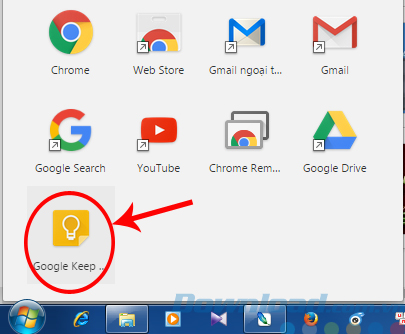 Nhấp vào biểu tượng Google keep