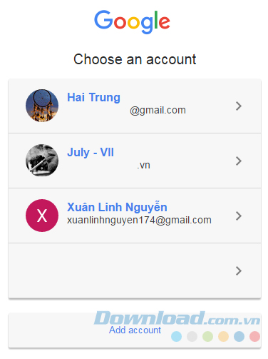 Chọn tài khoản