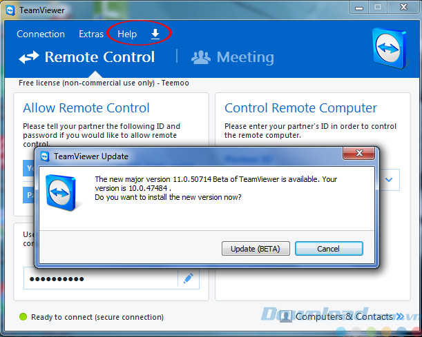 Kiểm tra phiên bản TeamViewer