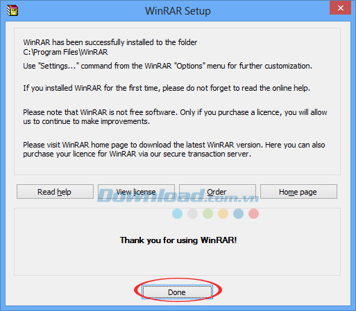 Hoàn tất cài đặt WinRAR