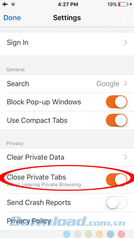 Tắt chế độ Private Tắt chế độ Private