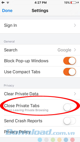 Clode Private tabs