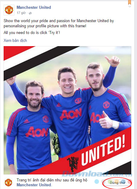 Đổi avatar Facebook thành đội bóng yêu thích