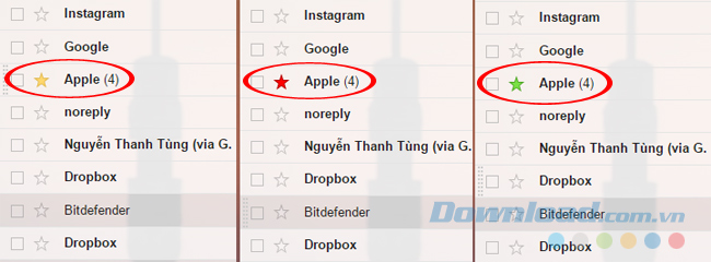 Các thư được đánh sao khác nhau Các thư được đánh sao khác nhau