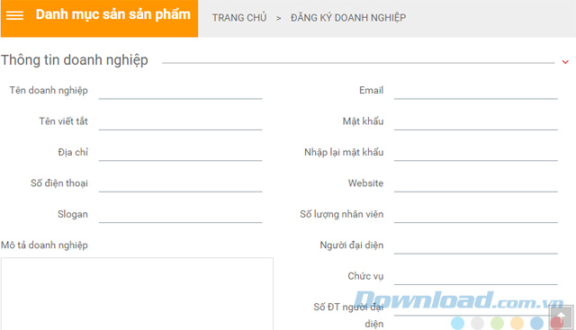 Điền đầy đủ thông tin doanh nghiệp
