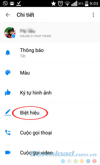 Nhấn vào Biệt hiệu