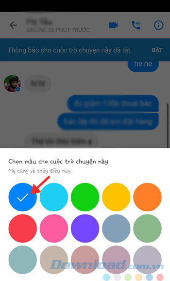 Chọn màu bong bóng chat