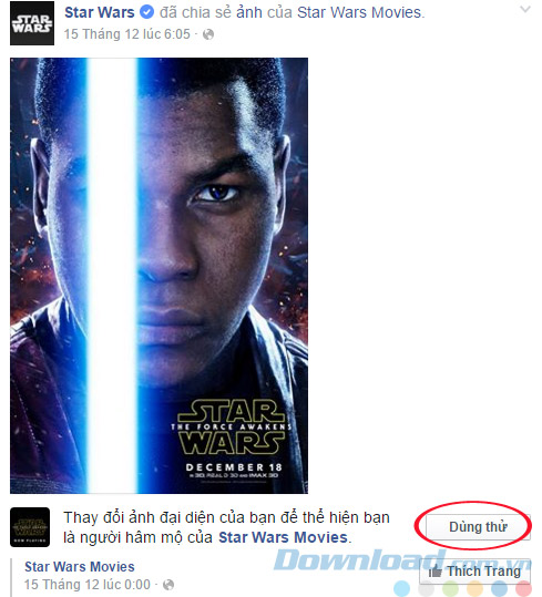 Thêm hiệu ứng kiếm ánh sáng vào avatar Facebook