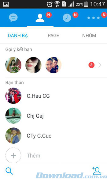 Thẻ Danh bạ của Zalo cho Android