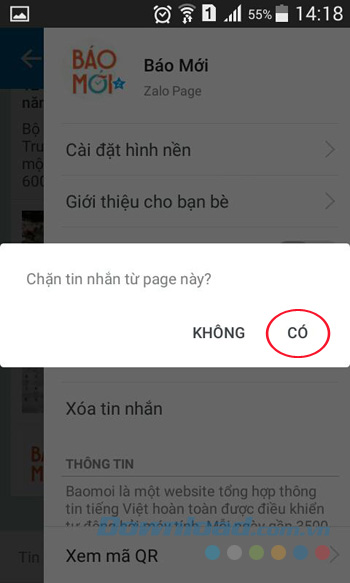Đồng ý chặn tin nhắn từ Page