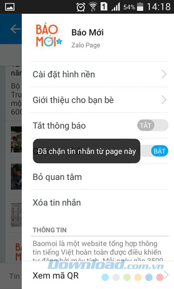 Đã chặn tin nhắn từ Page thành công