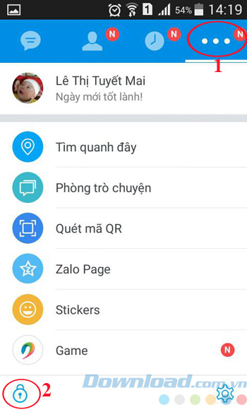 Danh mục chính của Zalo