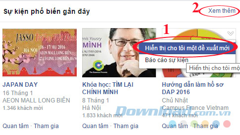 Hiển thị đề xuất khi có sự kiện mới