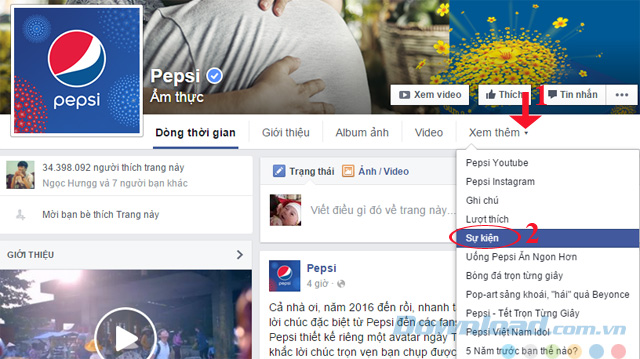 Nhận sự kiện trên Fanpage