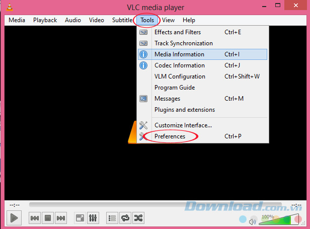 Giao diện chính của ứng dụng VLC Media Player