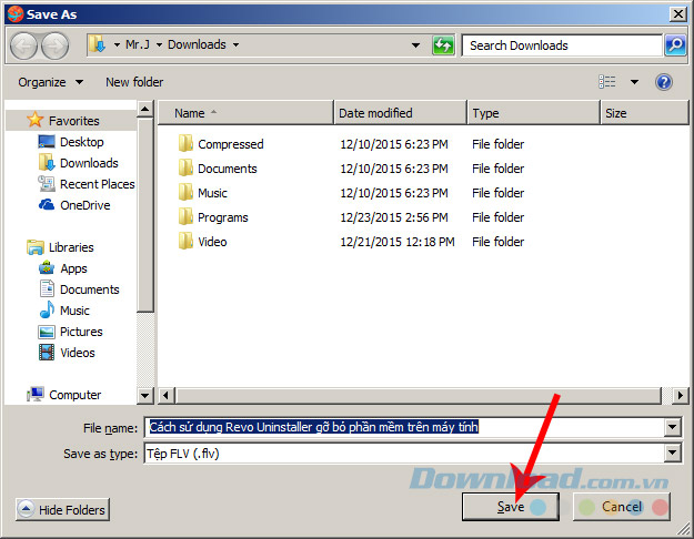 chọn vị trí lưu