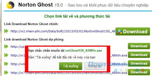 Chọn link tải