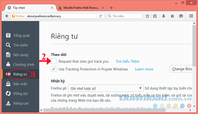 Yêu cầu trang web không theo dõi bạn