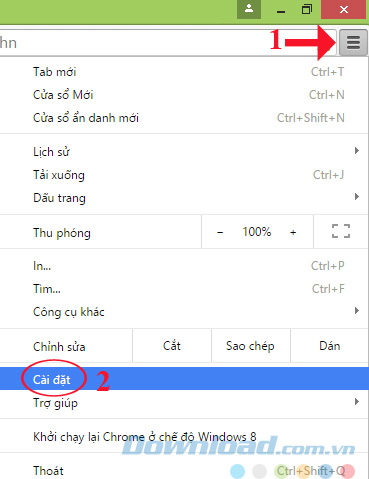 Vào phần cài đặt trên trình duyệt Vào phần cài đặt trên trình duyệt
