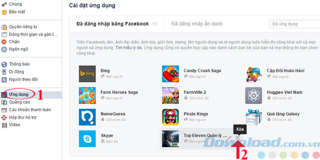 Gỡ ứng dụng trên Facebook Gỡ ứng dụng trên Facebook