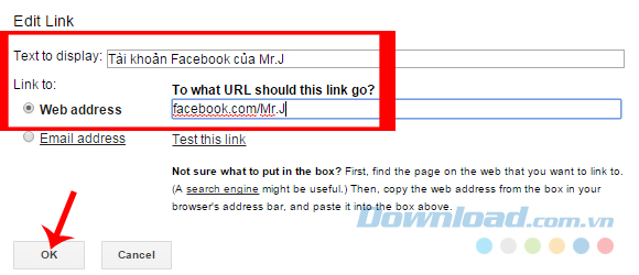 Chèn link Facebook vào Gmail