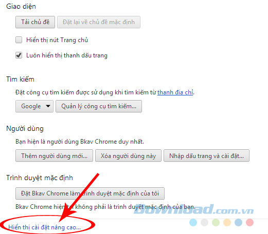 Hiển thị cài đặt nâng cao tren Bchrome Hiển thị cài đặt nâng cao tren Bchrome