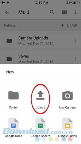 Upload dữ liệu vào Google Drive trên điện thoại