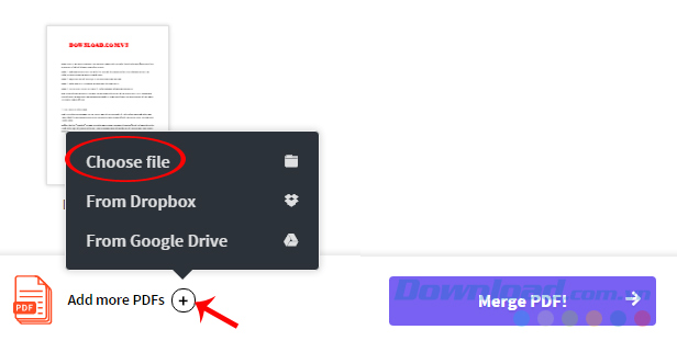 Chọn file pdf cần ghép