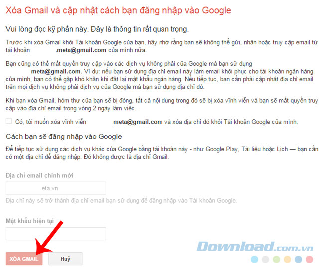 xóa gmail