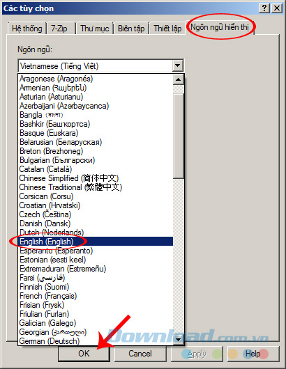 Chọn lại ngôn ngữ