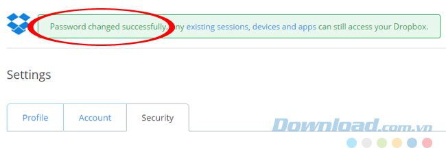 Thay đổi mật khẩu thành công