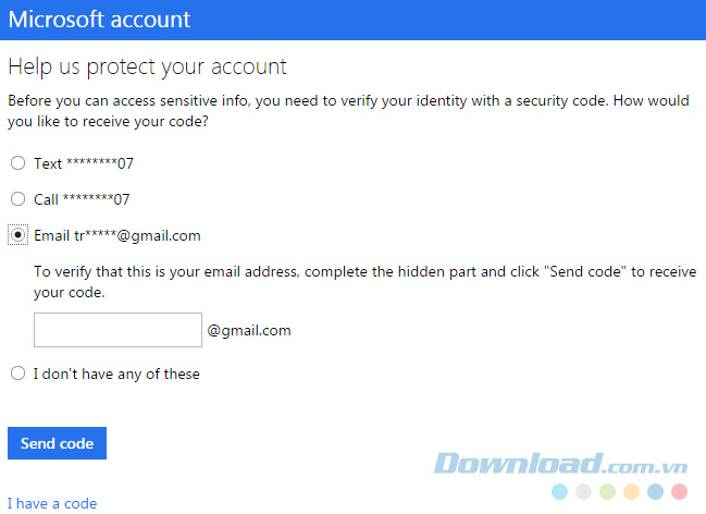 Nhận mã qua email Nhận mã qua email