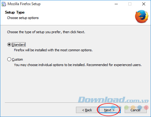 Chọn kiểu cài đặt Firefox Chọn kiểu cài đặt Firefox