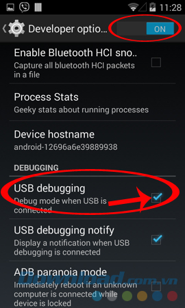 Developer options on