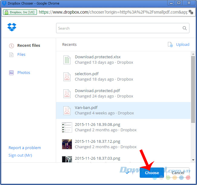Mở file pdf từ Dropbox
