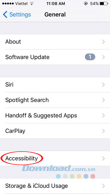 Vào phần Accessibility Vào phần Accessibility