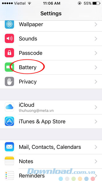 Nhấn chọn Battery Nhấn chọn Battery