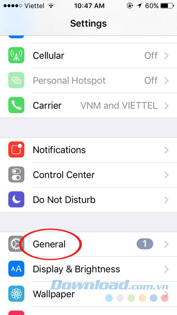 Nhấn vào General Nhấn vào General