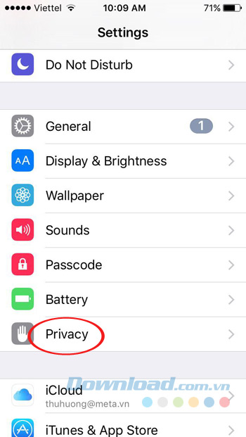 Nhấn Privacy Nhấn Privacy