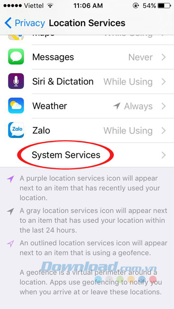 Nhấn System Services Nhấn System Services