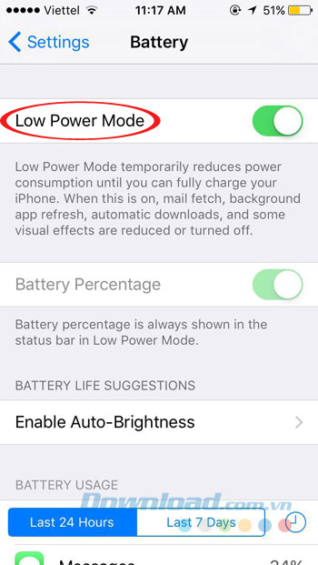 Bật chế độ Low Power Bật chế độ Low Power