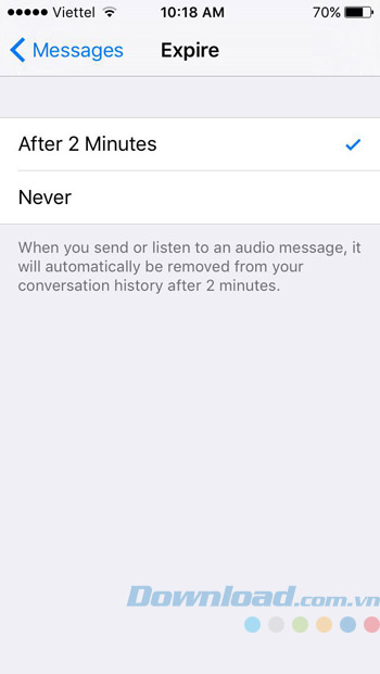Chọn thời gian tự hủy tin nhắn Chọn thời gian tự hủy tin nhắn