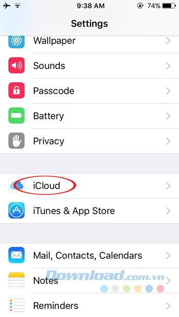 Nhấn vào iCloud Nhấn vào iCloud