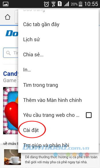 Vào phần Cài đặt